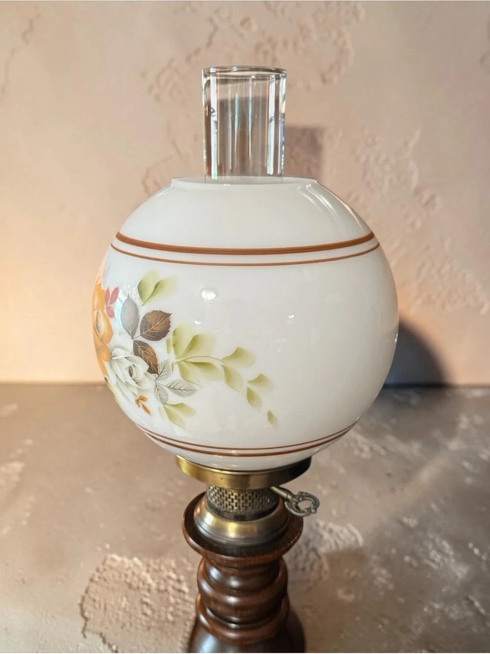 Vintage  22” Hurricane Parlor Lamp – Mid-Century Floral Elegance